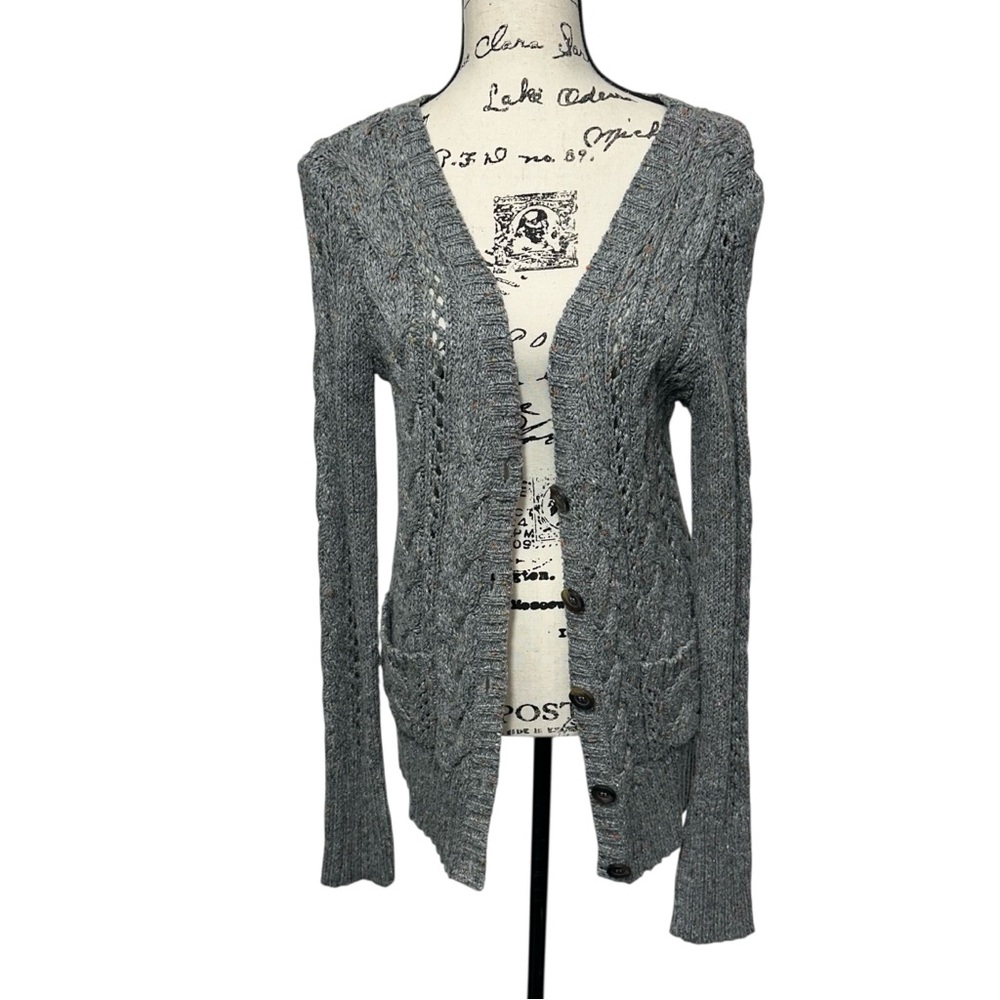 Arizona Y2K Gray Donegal Ribbed Knit Grunge Long‎ Cardigan Large